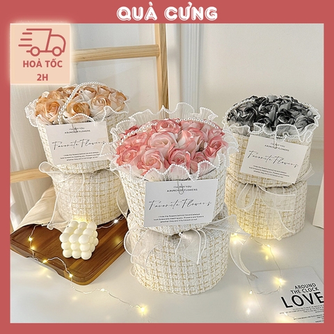 Quà tặng bó hoa sáp dạ Tweed kèm túi đựng và đèn nháy tặng sinh nhật, tặng người yêu