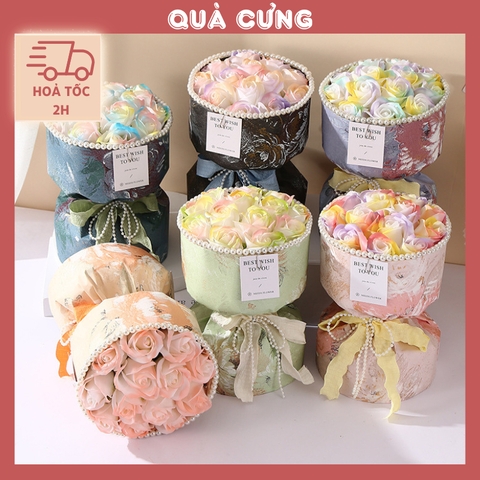 Quà tặng Bó hoa gói giấy Sơn dầu kèm túi đựng và đèn nháy tặng người yêu, sinh nhật