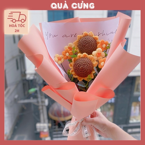 Quà tặng hoa hướng dương len bó giấy tặng sinh nhật, tặng người yêu