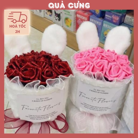 Quà tặng Bó hoa kim tuyến tai thỏ kèm túi đựng và đèn nháy tặng sinh nhật, tặng người yêu