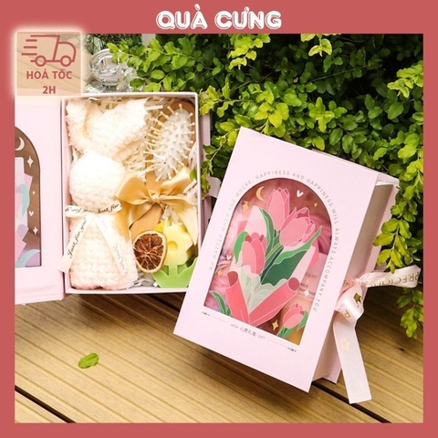 Set hộp quà tulip và mẫu đơn xinh xắn tặng người yêu, bạn bè cực dễ thương