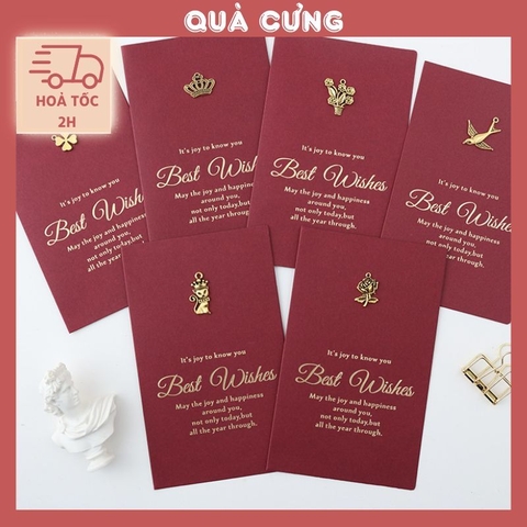 Set Thiệp BEST WISH đỏ gồm Bao thư, Thiệp đính charm và Giấy viết xinh xắn