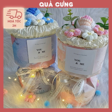 Quà tặng Bó hoa len sơn dầu độc đáo tặng kèm Túi đựng và Thiệp tặng bạn bè, người yêu