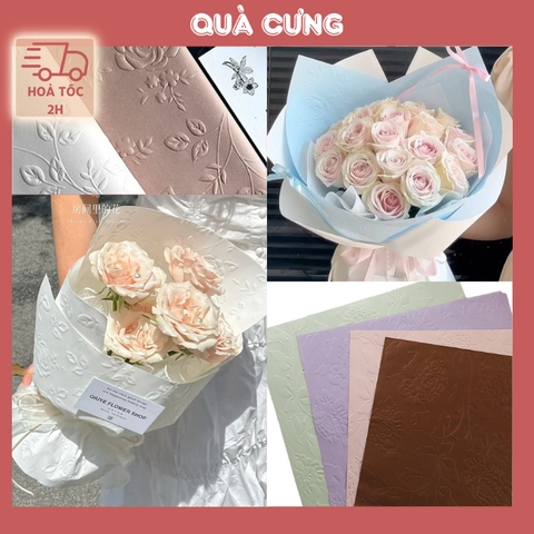 Giấy gói hoa, gói quà họa tiết hoa hồng in nổi dày dặn, xinh xắn