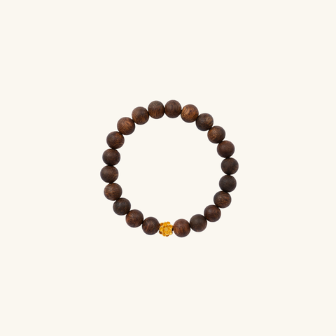 Vòng Trầm Hương Rục Vàng Phước Sơn kết hợp Charm Sen Vàng 6 ly 027