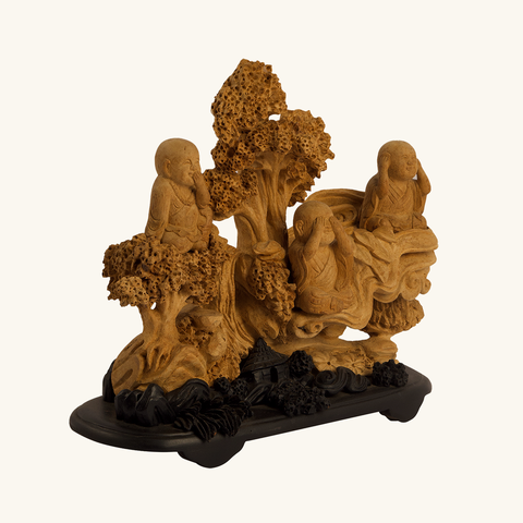 Tượng Trầm Hương Banh Xanh Malaysia Điêu Khắc Ba Chú Tiểu 032