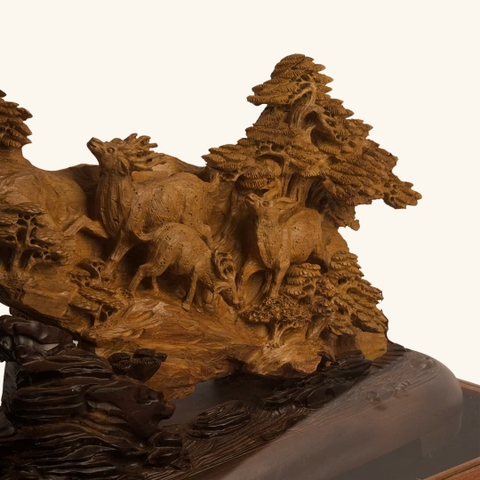 Tượng Trầm Hương Banh Đỏ Indonesia Điêu Khắc Dê Leo Núi 037