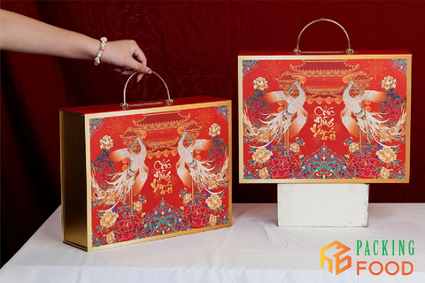 Hộp Đựng Quà Tết Cao Cấp 2026 Có Khay Rượu - Dạng Hộp Cứng Mẫu Phụng Hoàng