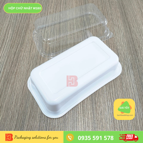 Hộp Nhựa Đựng Bánh Chữ Nhật Đế Trắng Mã W180