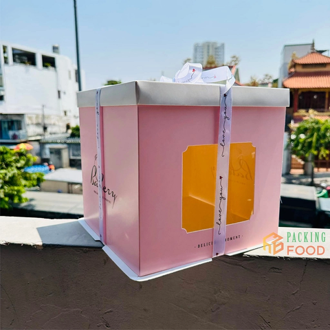 Hộp Đựng Bánh Kem Thân Đáy Nắp Xanh Hồng