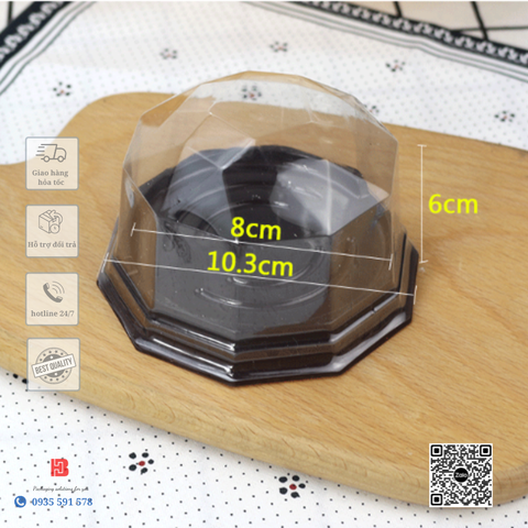 Hộp Nhựa Đựng Bánh Đế Đen Đa Giác FJ95