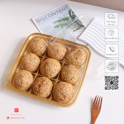 Hộp Nhựa Đựng Bánh 9 Ngăn Vàng