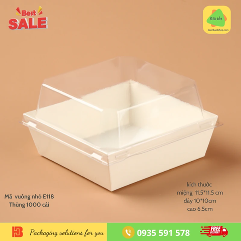 Hộp Giấy Trắng Đựng Bánh Vuông 10cm*10cm Mã E118