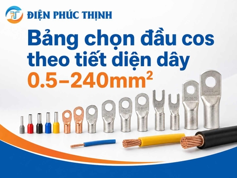 Bảng Chọn Đầu Cos Theo Tiết Diện Dây 0.5–240mm²