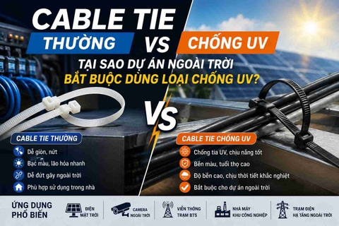 Cable Tie thường vs chống UV — Tại sao dự án ngoài trời bắt buộc dùng loại chống UV?