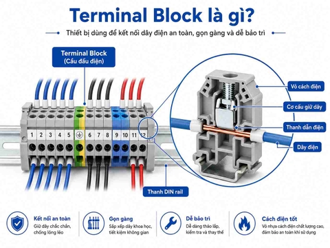 Terminal block là gì? Hướng dẫn chọn đúng loại cho tủ điện công nghiệp