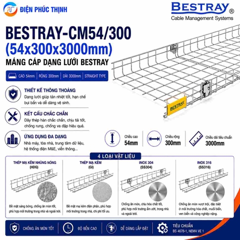 BESTRAY-CM54/300 / Máng Cáp Bestray - Dạng lưới 54×300×3000mm