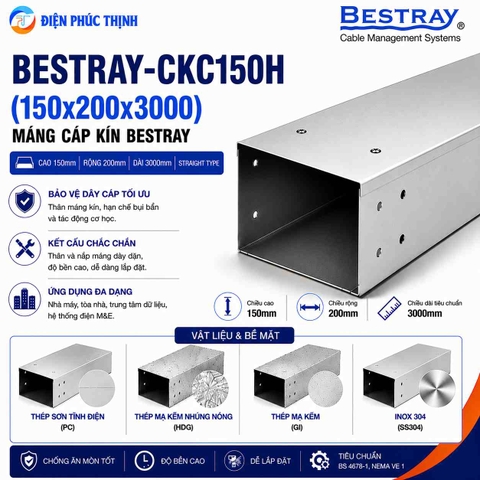 BESTRAY-CKC150H / Máng Cáp Kín Bestray 150×200×3000mm