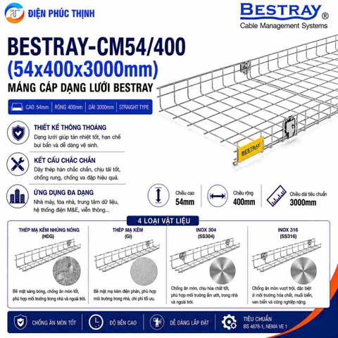BESTRAY-CM54/400 / Máng Cáp Bestray - Dạng lưới 54×400×3000mm
