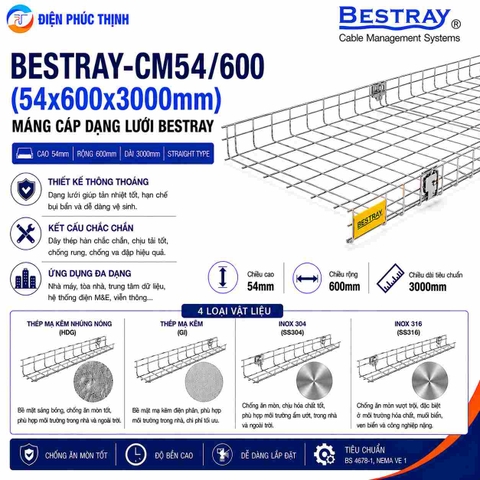 BESTRAY-CM54/600 / Máng Cáp Bestray - Dạng lưới 54×600×3000mm