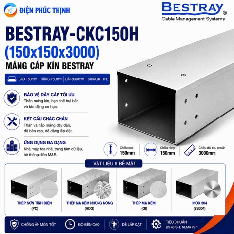 BESTRAY-CKC150H / Máng Cáp Kín Bestray 150×150×3000mm