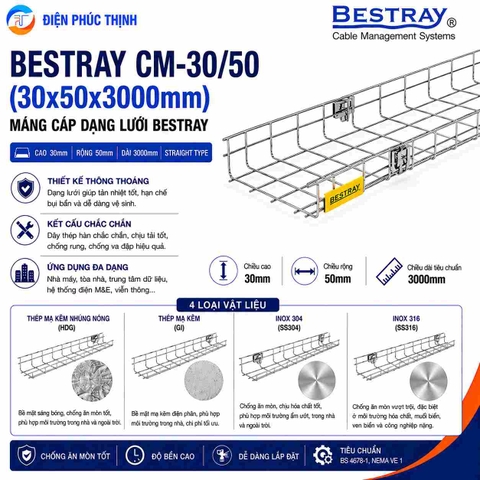 BESTRAY-CM30/50 / Máng Cáp Bestray - Dạng lưới 30×50×3000mm