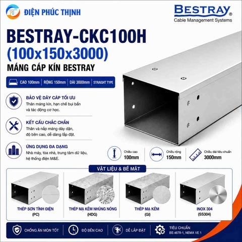 BESTRAY-CKC100H / Máng Cáp Kín Bestray 100×150×3000mm