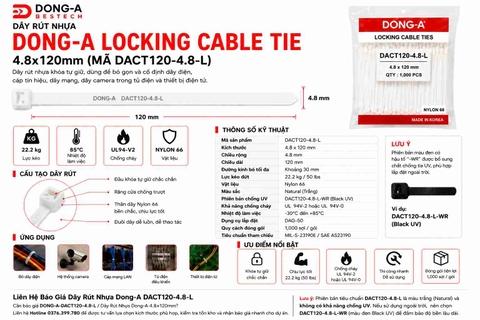 DONG-A-DACT120-4.8-L / Dây Rút Nhựa Dong-A 4.8x120mm