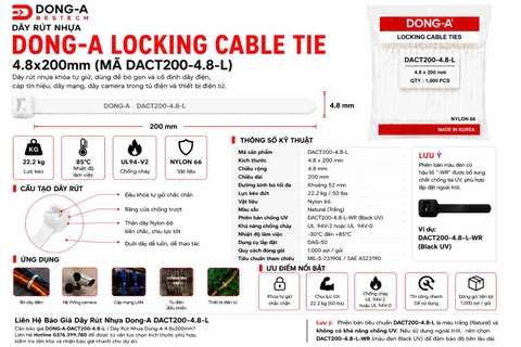 DONG-A-DACT200-4.8-L / Dây Rút Nhựa Dong-A 4.8x200mm
