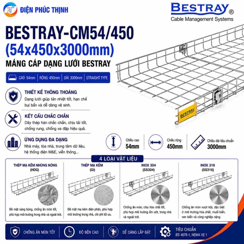 BESTRAY-CM54/450 / Máng Cáp Bestray - Dạng lưới 54×450×3000mm
