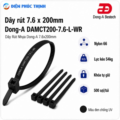 DONG-A-DAMCT200-7.6-L-WR / Dây Rút Nhựa Dong-A 7.6×200mm Chống UV