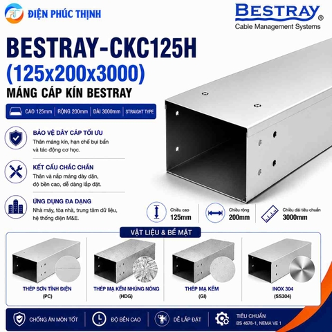 BESTRAY-CKC125H / Máng Cáp Kín Bestray 125×200×3000mm