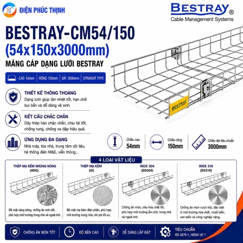 BESTRAY-CM54/150 / Máng Cáp Bestray - Dạng lưới 54×150×3000mm
