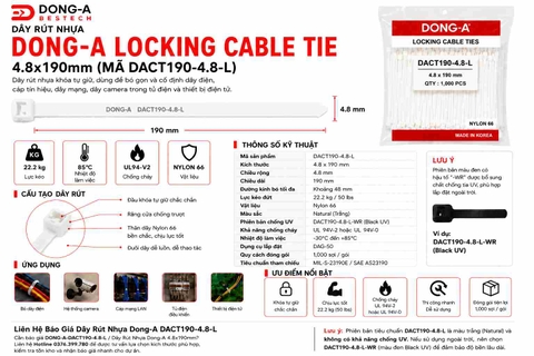 DONG-A-DACT190-4.8-L / Dây Rút Nhựa Dong-A 4.8x190mm