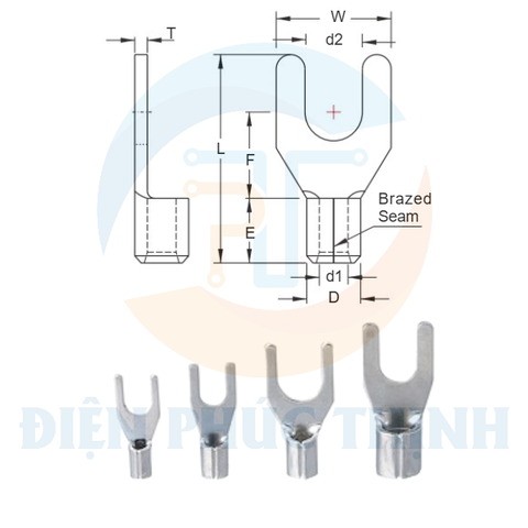 SNB14-6 /  Đầu Cosse Chỉa Trần Dẫn Điện KST 14 mm2 (100 Cái/Bịch) - NON-INSULATED SPADE TERMINALS