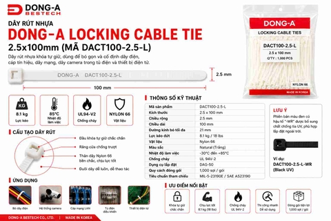 DONG-A-DACT100-2.5-L / Dây Rút Nhựa Dong-A 2.5x100mm