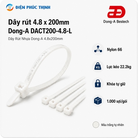 DONG-A-DACT200-4.8-L / Dây Rút Nhựa Dong-A 4.8x200mm