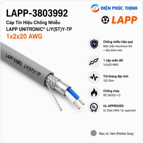 LAPP-3802854 / Cáp Tín Hiệu Chống Nhiễu LAPP UNITRONIC LiY(ST)Y-TP 1x2x20 AWG