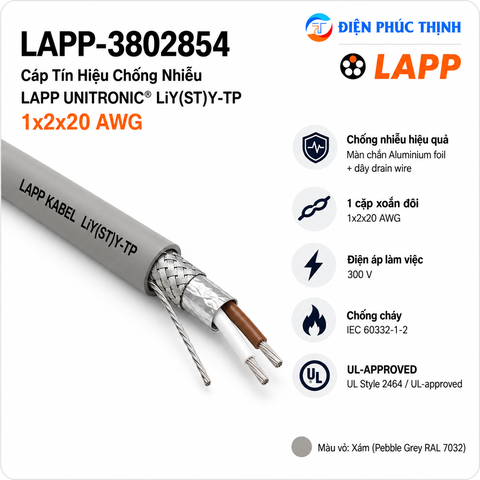 LAPP-3802854 / Cáp Tín Hiệu Chống Nhiễu LAPP UNITRONIC LiY(ST)Y-TP 1x2x20 AWG