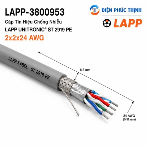 LAPP-3800953 / Cáp Tín Hiệu Chống Nhiễu LAPP UNITRONIC ST 2919 PE 2x2x24 AWG