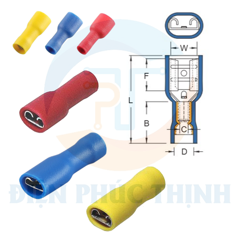 FDFD1-187(8) / Đầu Cosse Ngắt Phụ Cách Điện Nối Đôi (Cái) KST 0.5-1.5 mm - VINYL-FULLY INSULATED DOUBLE CRIMP FEMALE DISCONNECTORS