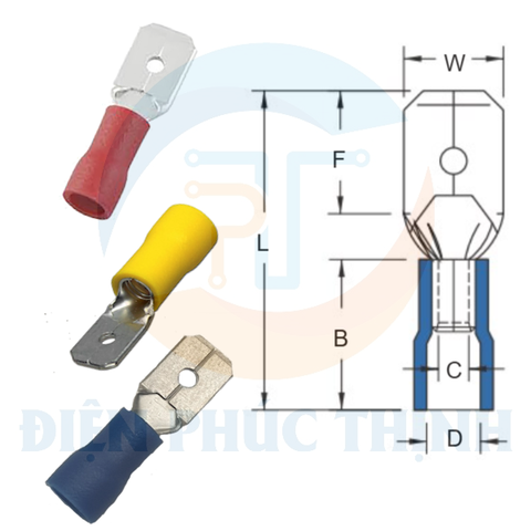 MDV1-110(8) / Đầu Cosse Ngắt Phụ Bọc Nhựa (Đực) KST 0.5-1.5 mm - VINYL-INSULATED MALE DISCONNECTORS
