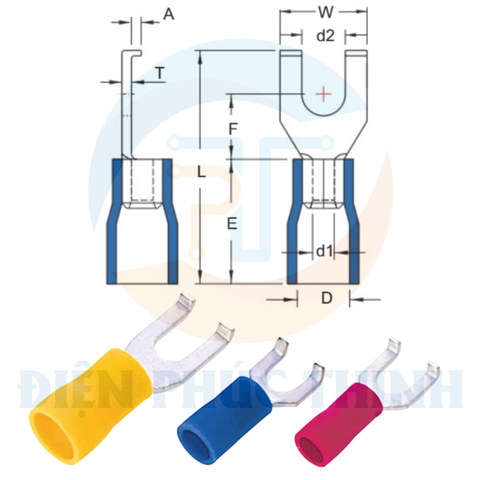 FSV1-5 / Đầu Cosse Chỉa Bọc Nhựa Móc Câu KST 4-6 mm2 (100 Cái/Bịch) - VINYL-INSULATED FLANGE SPADE TERMINALS