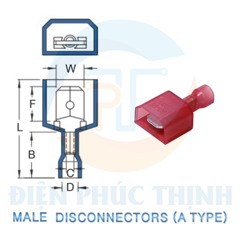 MDFNY2-250A / Đầu Cosse Ngắt Phụ Cách Điện Nylon (Đực) Loại A KST 1.5-2.5 mm - NYLON-FULLY INSULATED MALE DISCONNECTORS (A TYPE)