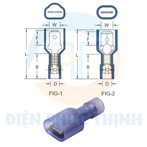 MDFNYD5-250 / Đầu Cosse Ngắt Phụ Cách Điện Nylon (Đực) Uốn Đôi KST 4-6 mm - NYLON-FULLY INSULATED DOUBLE CRIMP MALE DISCONNECTORS