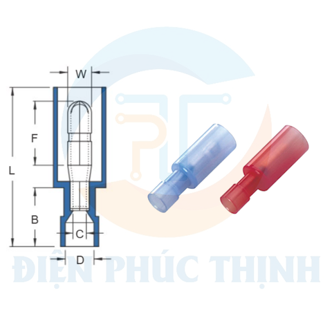 MPFNY2-156 / Đầu Cosse Ngắt Phụ Hình Đạn Cách Điện Nylon (Đực) KST 1.5-2.5 mm - NYLON-FULLY INSULATED BULLET DISCONNECTORS