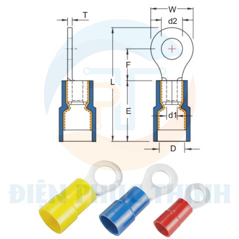 RNYD1-8 / Đầu Cosse Tròn Bọc Nylon Nối Đôi KST 0.5-1.5 mm2 - NYLON-INSULATED DOUBLE CRIMP RING TERMINALS