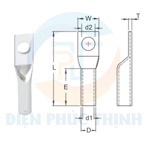 TCL150-1A / Đầu Cosse Đồng Trần (Dòng TCL-1A) KST 150 mm - NON-INSULATED COPPER TUBULAR LUGS (TCL-1A SERIES)