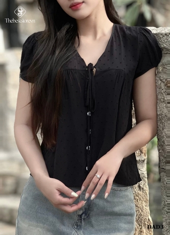 Áo babydoll hạt nổi nút hoa