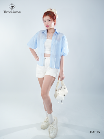 Áo sơ mi tơ gân tay phồng